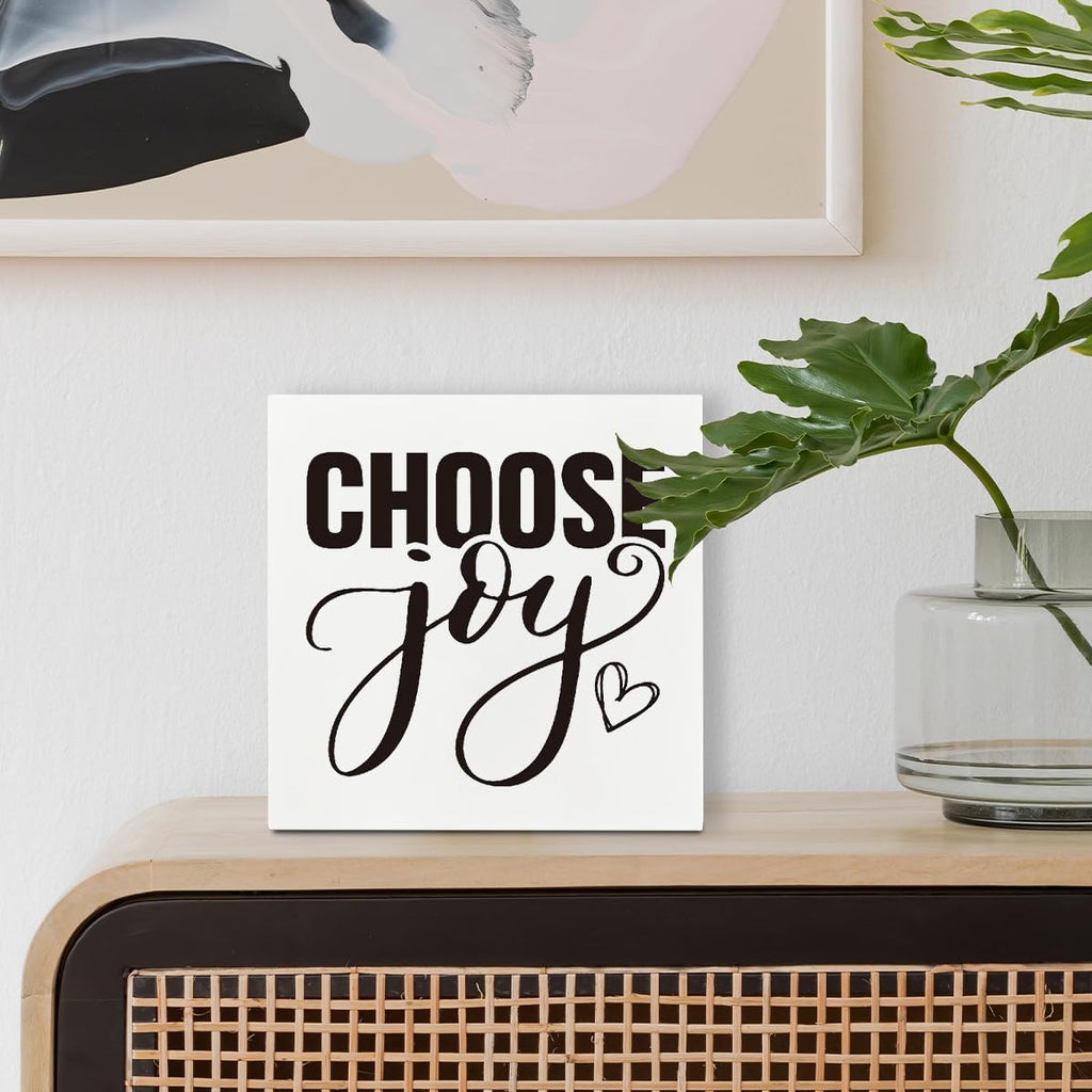 Inspirational Sign, Decorative Wooden Plaques, Rustic Farmhouse Home Decor, Shelf Decoration, Box Signs Decor Tabletop, Office Desk Decoration, Choose Joy Sign 5×5×1.2inches