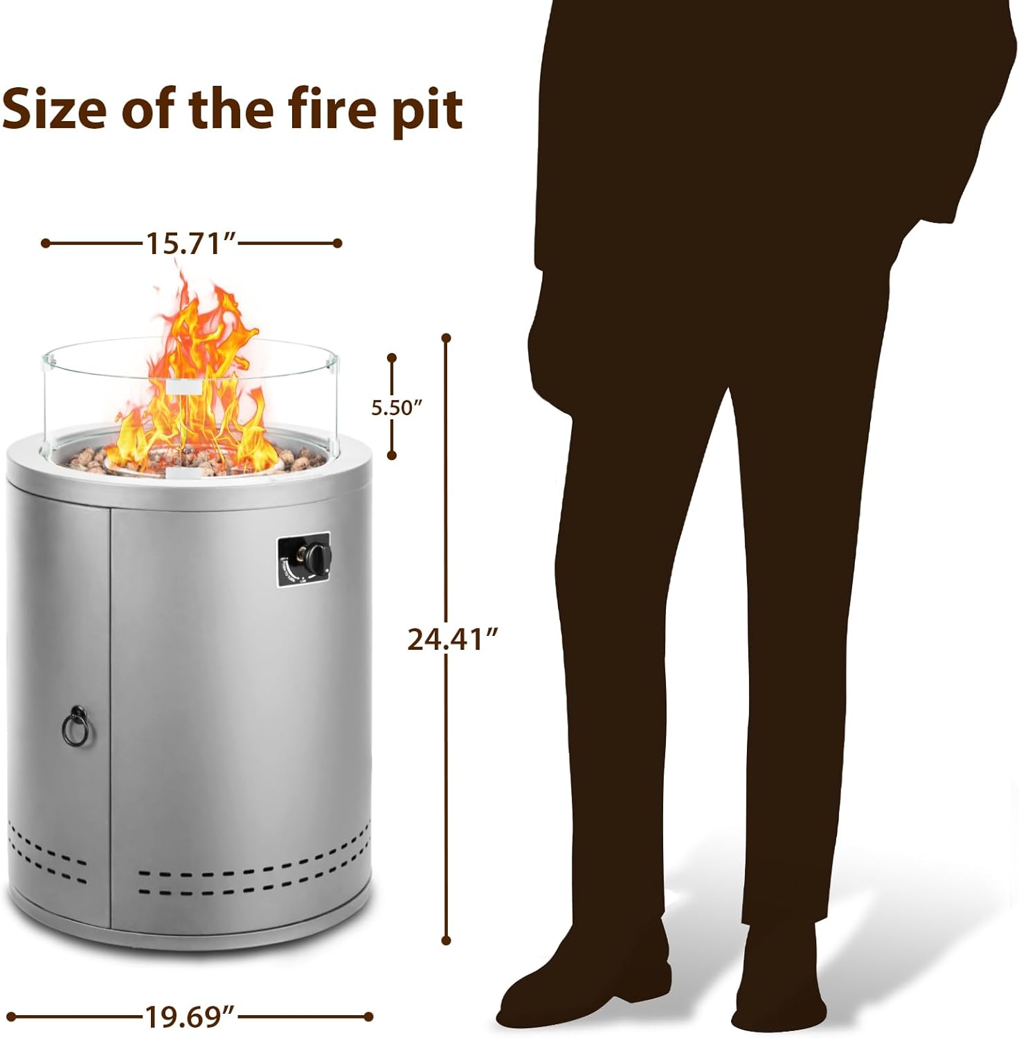 20" Smokeless Propane Fire Pit Tabletop, 50,000 BTU Portable Outdoor Fire Pit for Patio, Camping & Backyard, with Lava Rocks, Glass Wind Guard & Waterproof Cover, CSA Certified