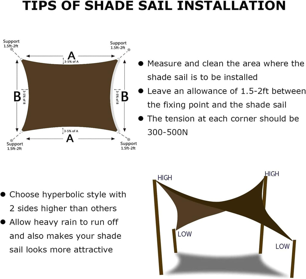 KANAGAWA Sun Shade Sail 10'x13' Brown Rectangle UV Block Canopy Awning Shelter Fabric Cloth Screen for Outdoor Patio Garden Backyard