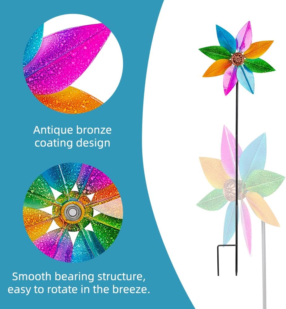DREAMYSOUL Colorful Wind Spinner 38Inches, Metal Garden Pinwheels for Yard and Garden, Decorative Wind Spinners for Outdoor Patio Yard Lawn