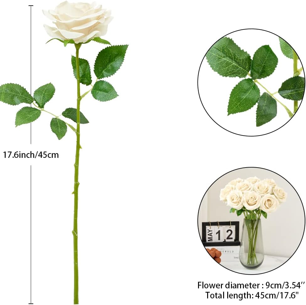 Artificial Rose 10pcs Open Flower Bouquet Faux Rose Stems for Wedding Arrangement, Bridal Bouquet, Centerpiece, Fake Faux Silk Flowers (Beige)