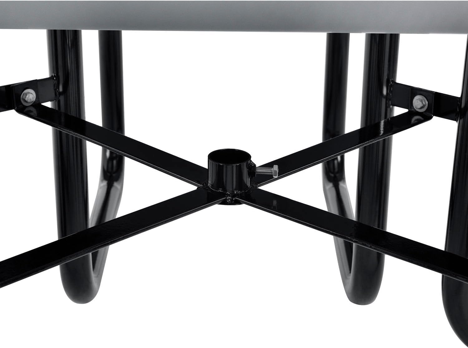 Global Industrial 46" Round Picnic Table, Expanded Metal, Gray Thermoplastic Coating, Attached Benches, 1-1/2” Umbrella Pole Hole, Outdoor-Rated, 1000 lb Capacity