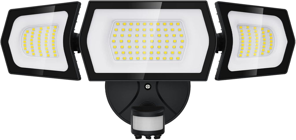 100W LED Flood Light Motion Sensor, 9000LM Motion Security Lights Outdoor, 3 Head Adjustable Floodlight, IP65 Waterproof Exterior Floodlights, 6500K Wall Light for Entryway, Yard, Garage