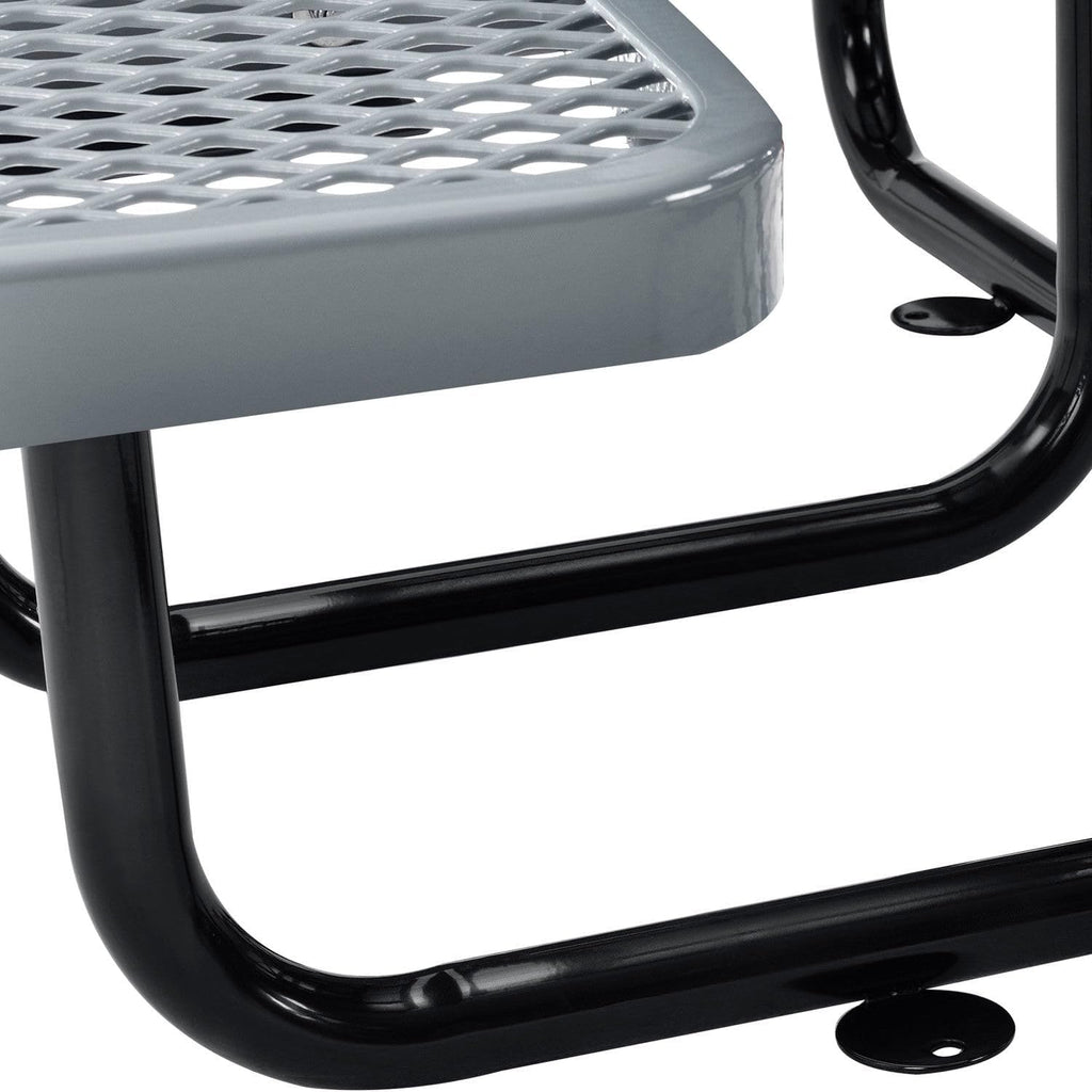 Global Industrial 46" Round Picnic Table, Expanded Metal, Gray Thermoplastic Coating, Attached Benches, 1-1/2” Umbrella Pole Hole, Outdoor-Rated, 1000 lb Capacity