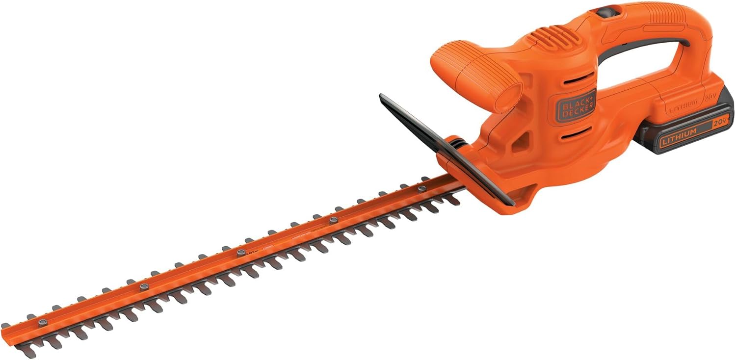BLACK+DECKER 20V MAX Hedge Trimmer, Cordless, 18 inch Blade, Reduced Vibration, Battery and Charger Included (LHT218C1)