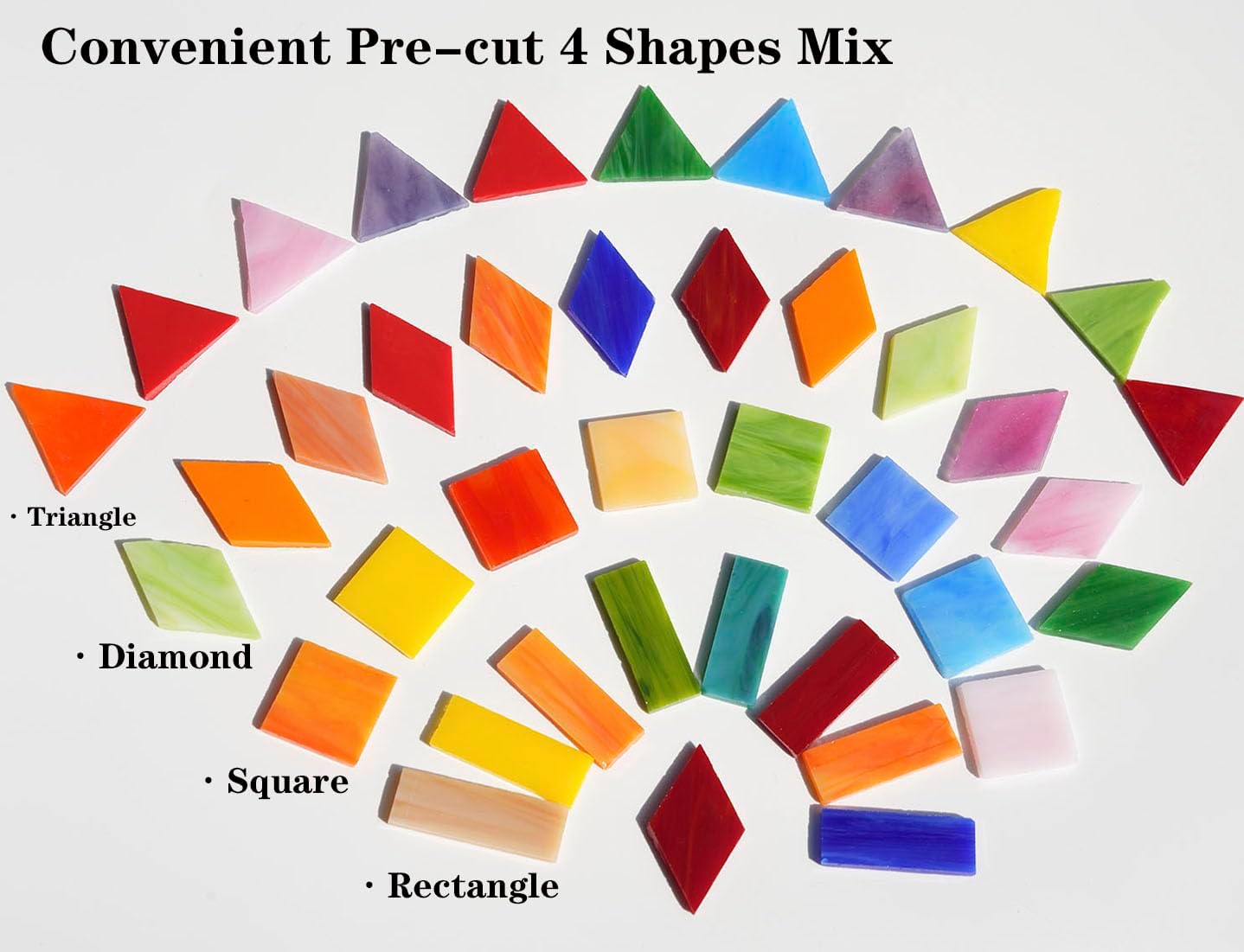 Lanyani 2.4lb Bulk Extra-Large Mosaic Glass Tiles, Opaque Stained Glass Tile Mosaic Pieces in Vibrant Mixed Colors, 4 Shapes for DIY Crafts and Hobbies