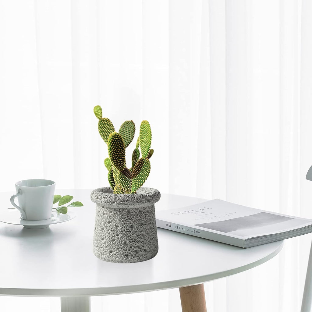 Cement Plant Pot Indoor, 4.5 Inch Flower Pot with Drainage Hole, Small Cement Planter for Home Office Decor (Beige)