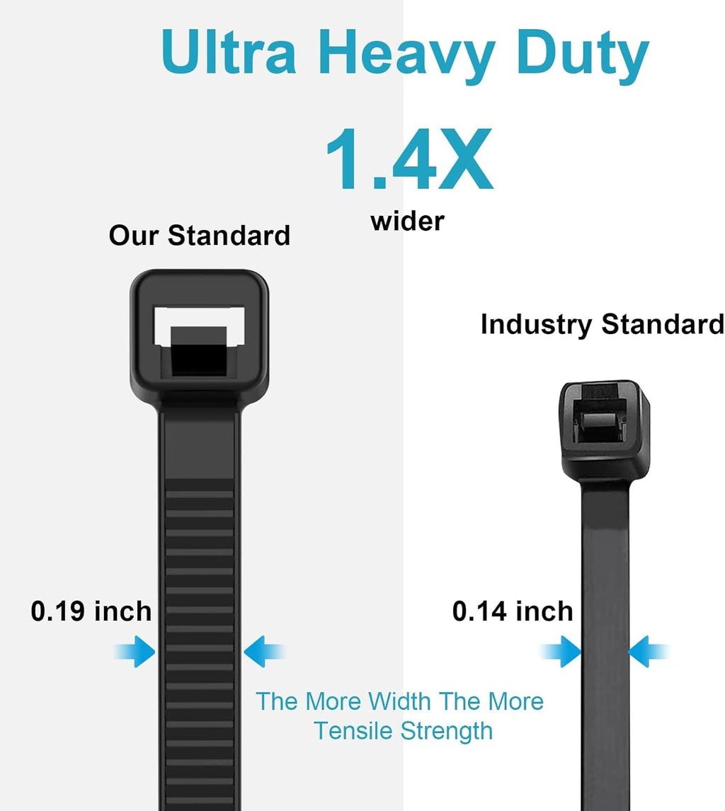 12 Inch Zip Ties Double Sided Toothed,100 LBS Tensile Strength Heavy Duty Cable Wire Ties With Self-Locking Adjustable More Durable Nylon Tie Wraps for Indoor Outdoor（200 Pack）