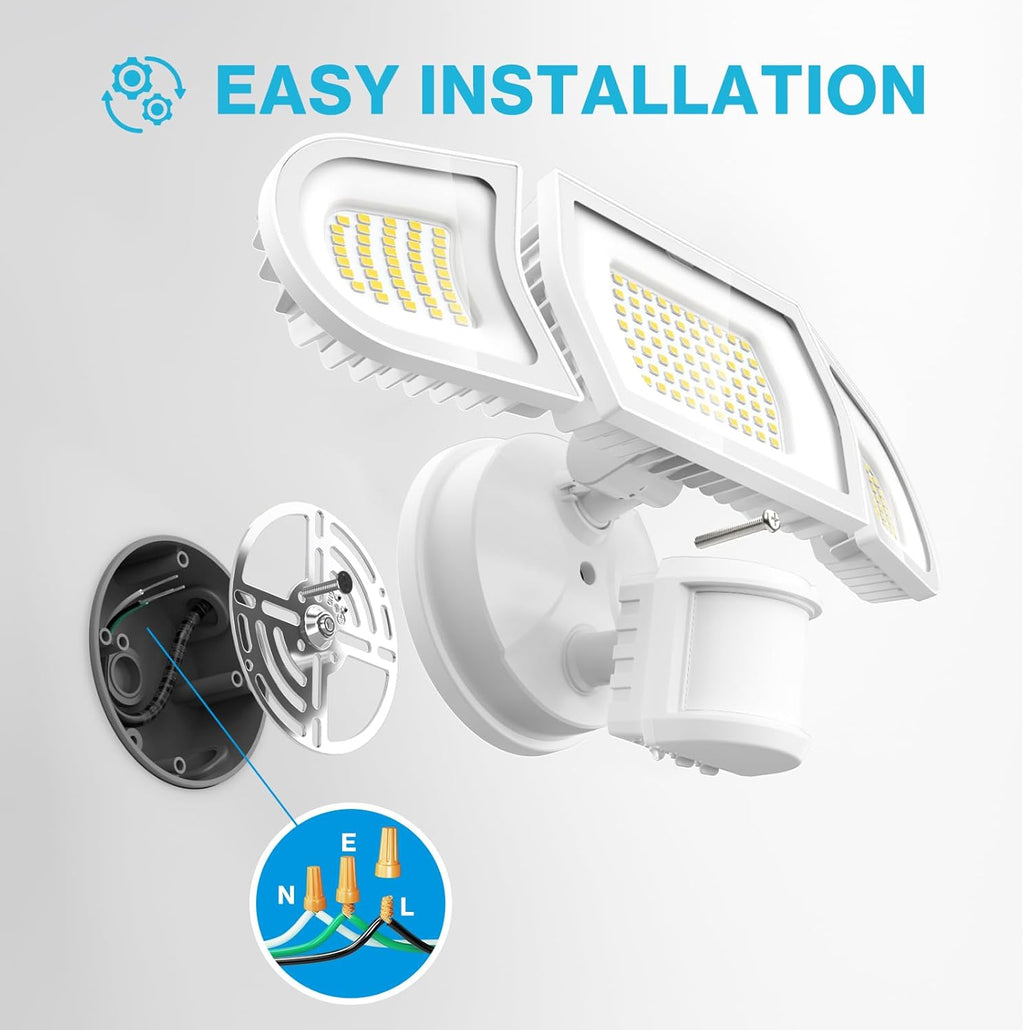 Olafus 100W LED Security Light Motion Sensor Outdoor Light, Motion Flood Light Dusk to Dawn, 9000LM Super Bright 6500K Exterior Motion Detector Floodlight for Garage Yard Porch Eave IP65, White