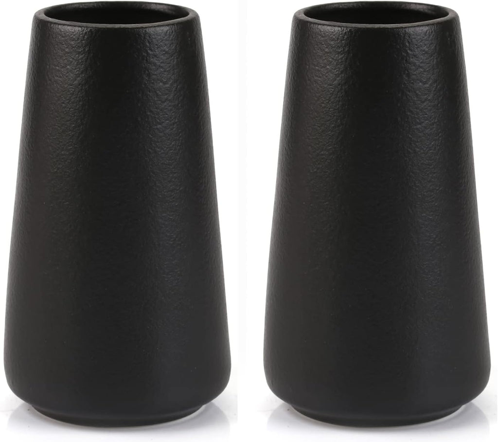 Simple Vase for Flowers Plants, Matte Vases for Modern Table Shelf Home Decor Wedding Boho Decor, 6" H Frosted Elegant Ceramic Vase for Pampas Grass Fluffy Stem Bouquet Lavender Flowers (Black, 2)
