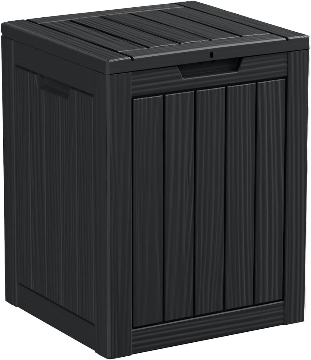 28 Gallon Resin Deck Box, Lockable Outdoor Storage Box for Patio Cushions Storage Furniture,Garden Tools, Pool Supplies, Weatherproof and UV Resistant（Black）