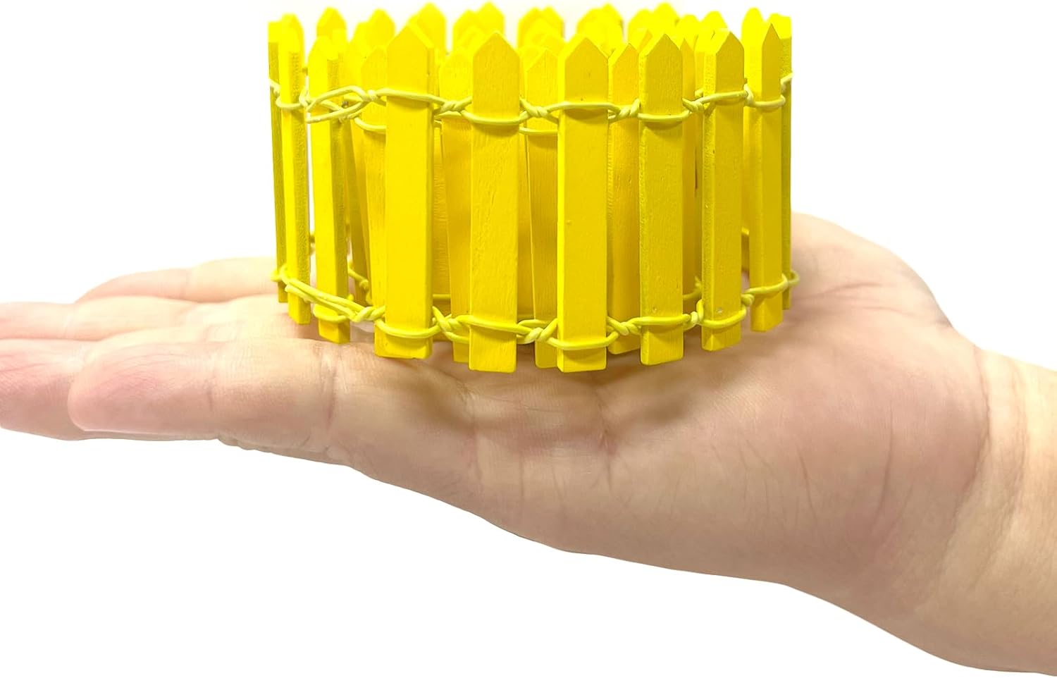 35 Inches Mini Fairy Garden Fence DIY Small Wood Decorative Picket Fence Micro Landscape Miniature Ornaments for Dollhouse, Crafts, Diorama Project, Plant Pot, Yellow