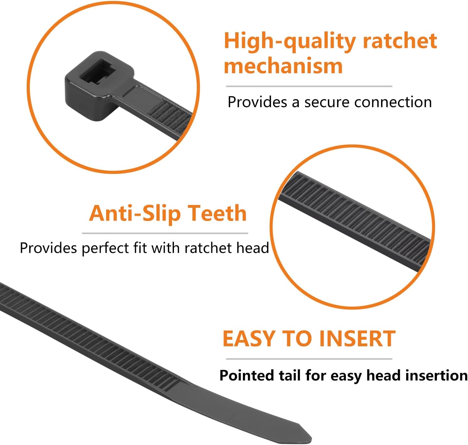 12 Inch Black Zip Ties (2000 Pack), 45 LBS Tensile Strength, Self-Locking Nylon PA66 UV Resistant Cable Ties for Indoor and Outdoor Use