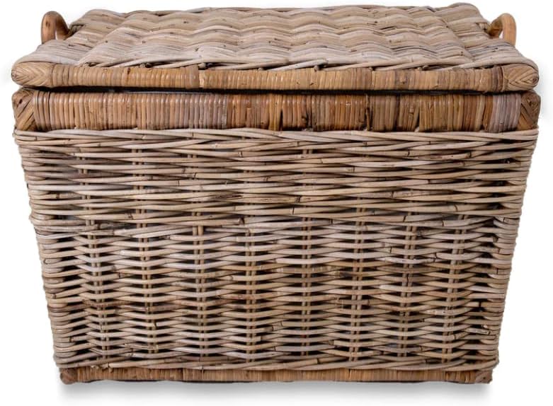 The Basket Lady Lift-Off Lid Wicker Storage Basket, Large, 24.5 in L x 18 in W x 17.5 in H, Serene Grey…
