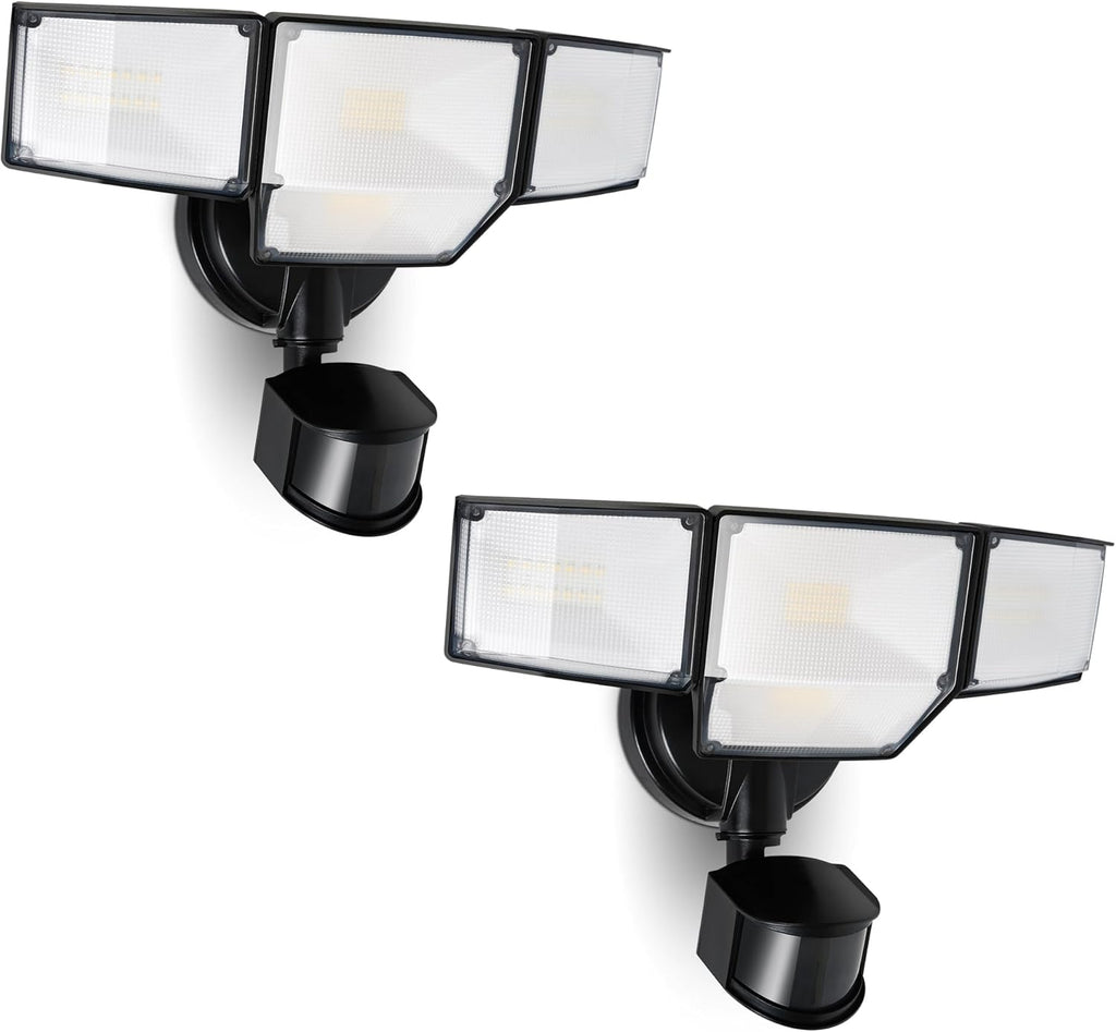 LUTEC 80W 9000LM LED Security Lights Motion Sensor Outdoor Lights, 4 Head LED Flood Light Outdoor 5000K Daylight, IP65 Waterproof, Motion Detected Light for Outside, Garage, Yard - 2 Pack (Black)