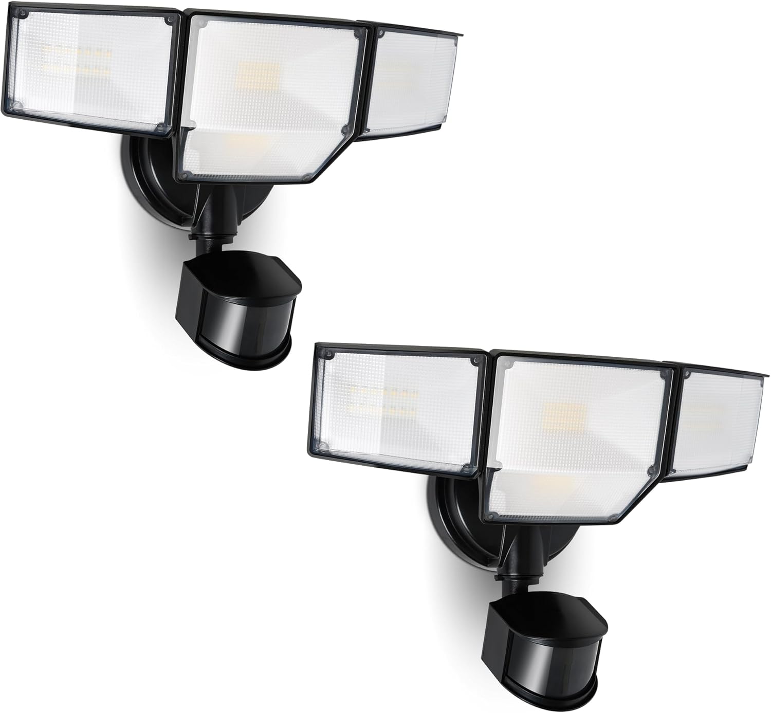 LUTEC 80W 9000LM LED Security Lights Motion Sensor Outdoor Lights, 4 Head LED Flood Light Outdoor 5000K Daylight, IP65 Waterproof, Motion Detected Light for Outside, Garage, Yard - 2 Pack (Black)