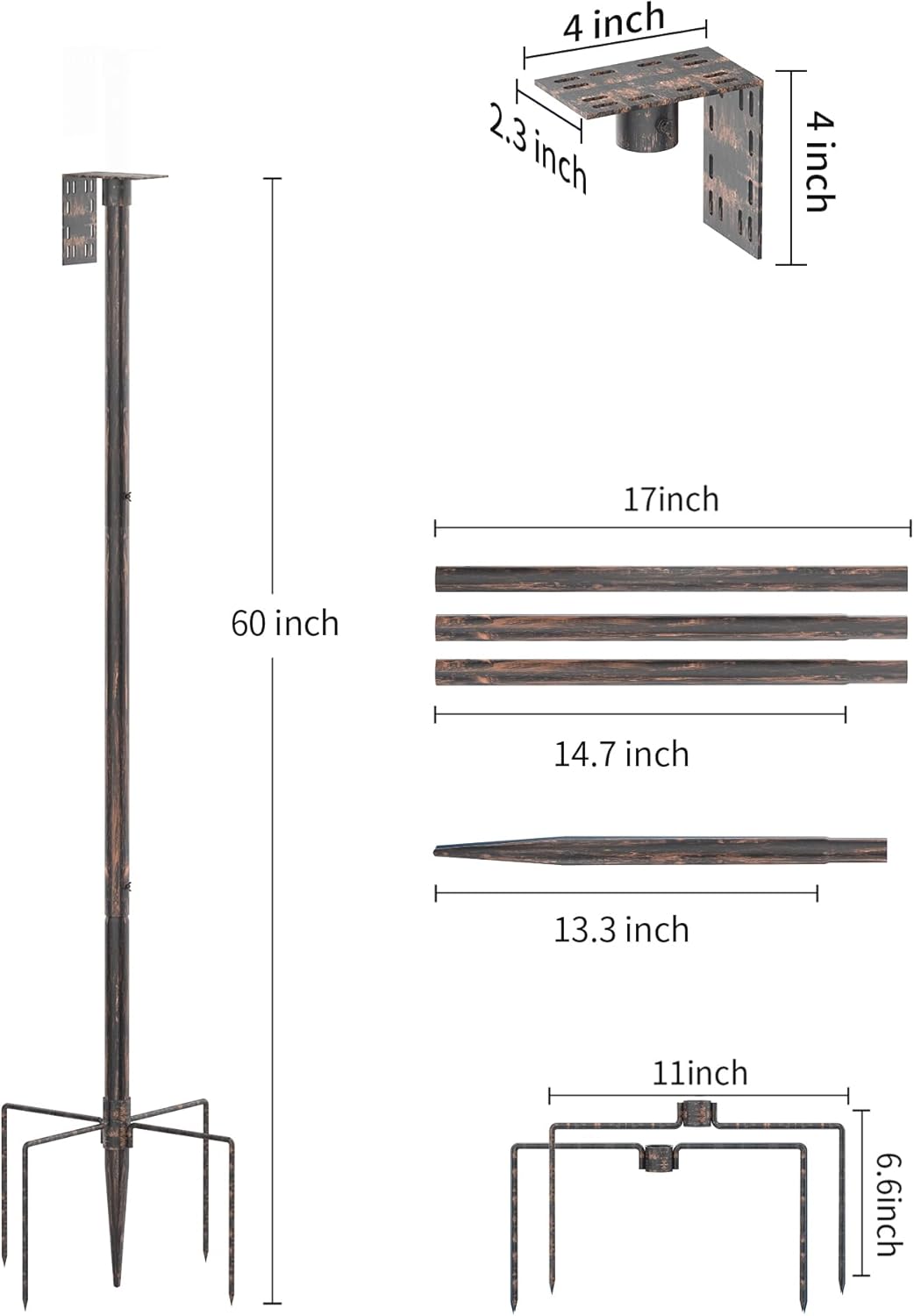 Bird Feeder Pole Stand – 60 Inch Height Feeding Station with 1-Inch Dia Heavy Duty for Hanging Feeders, Bird House Pole Mount Kit for Outdoor, Slip-Fit Connection，Copper Brushed