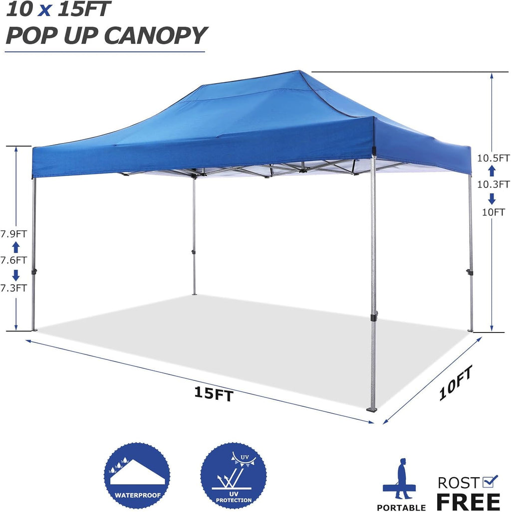 COBIZI 10x15 Pop up Canopy Heavy Duty with 4 Sidewalls, Easy Set-up Commercial Outdoor Party Canopy, 100% Waterproof Wedding Gazebo, 3 Height Adjustable with Handbag, Blue