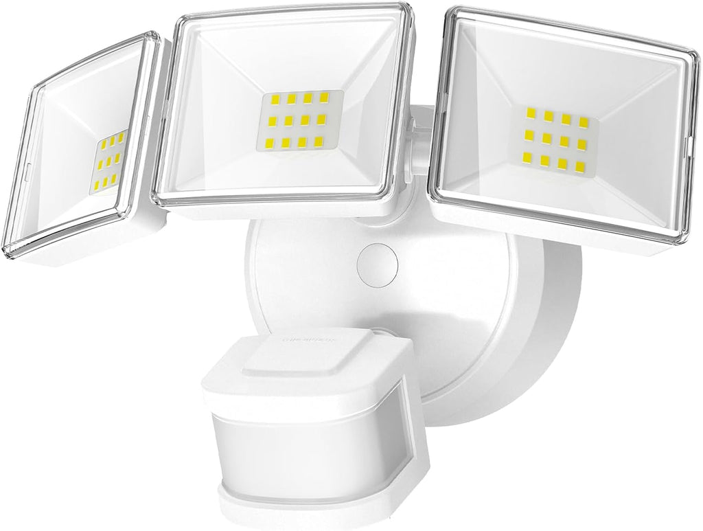 OREiN 3500LM/26W Flood Lights Outdoor, 240°/40FT Motion Sensor Outdoor Lights Dusk to Dawn Security Lights IP65 Waterproof 3 Modes for Outside 3500SQ.FT Front Door, Garage, White (Hardwired)