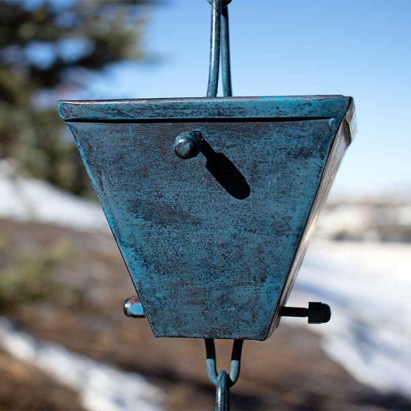 Nutshell Stores Medium Square Cups Rain Chain - Patina - 8 Feet