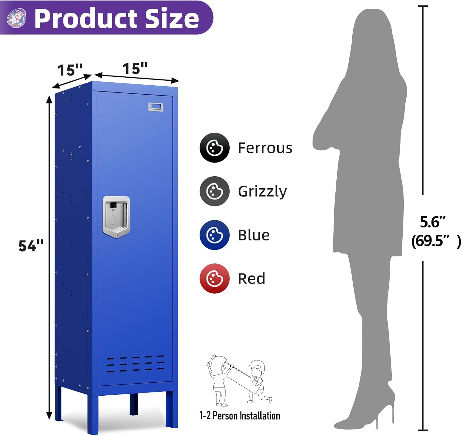Metal Cabinet Home Office Storage,Lockers,Lockable Employees Metal Locker with Door,54" Height Steel Locker,Lockable Steel Locker for Gym,School,Home,Office,Garage,Assembly Required
