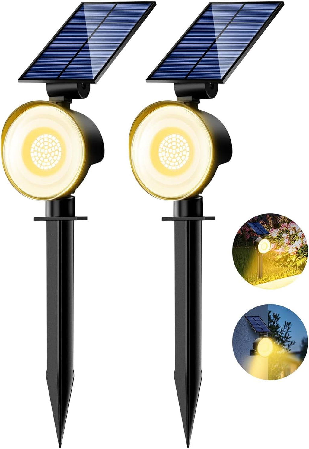 nipify 2 Pack Solar Spot Lights Outdoor Waterproof with 3 Modes, Solar Spotlight Light for Outside Yard Landscape Lighting Pathway Lights Wall,Warm White
