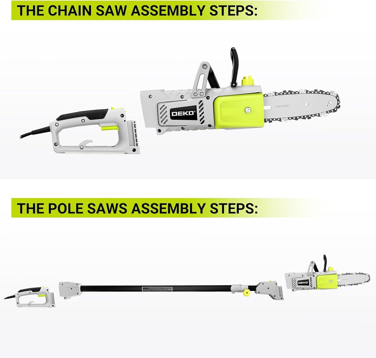 DEKOPRO 8 Amp 10" Electric Pole Saw for Tree Trimming,Corded Electric Chainsaw,Power Chain Saw for Tree Trimming Wood Cutting
