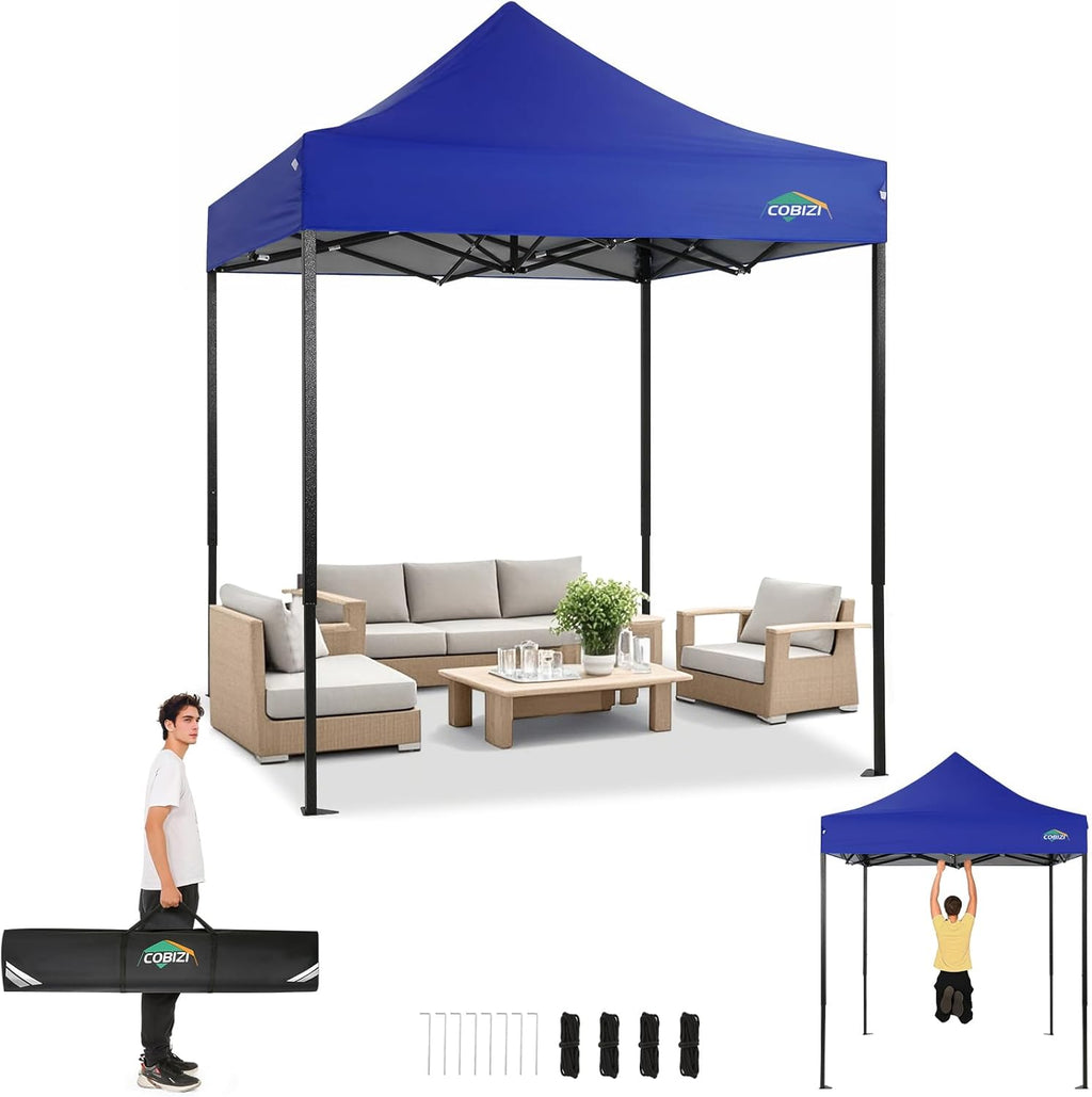 COBIZI 6.6x6.6 Pop up Canopy Tent Heavy Duty Without Sidewalls, Easy Set-up Commercial Outdoor Party Tent, 100% Waterproof Wedding TGazebo, 3 Height Adjustable with Carry Bag, Dark Blue