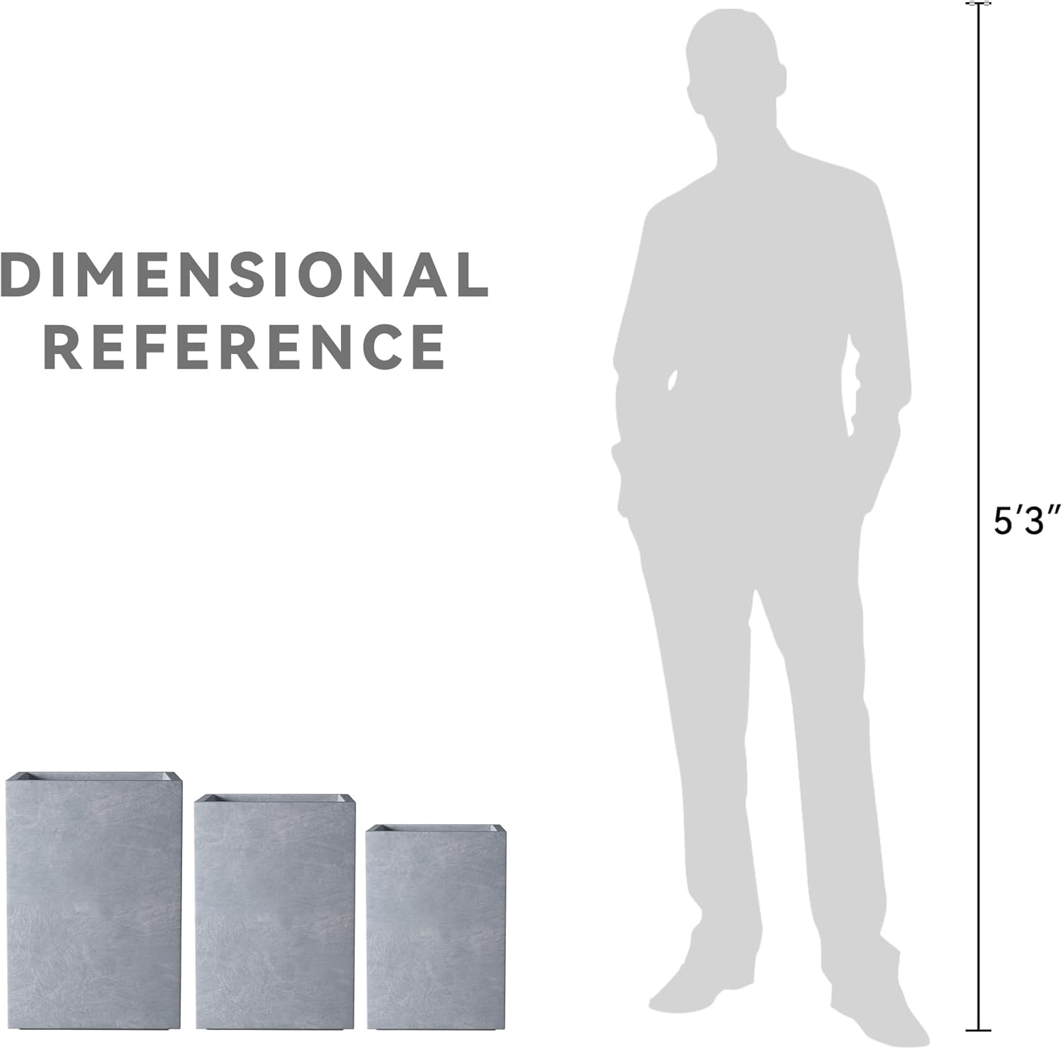 Kante 18.5",15.7",12.6" H Tall Rectangular Concrete Planters Set of 3, Outdoor Indoor Lightweight Plant Pots with Drainage Hole and Rubber Plug, Modern Style for Home Garden Patio, Slate Gray