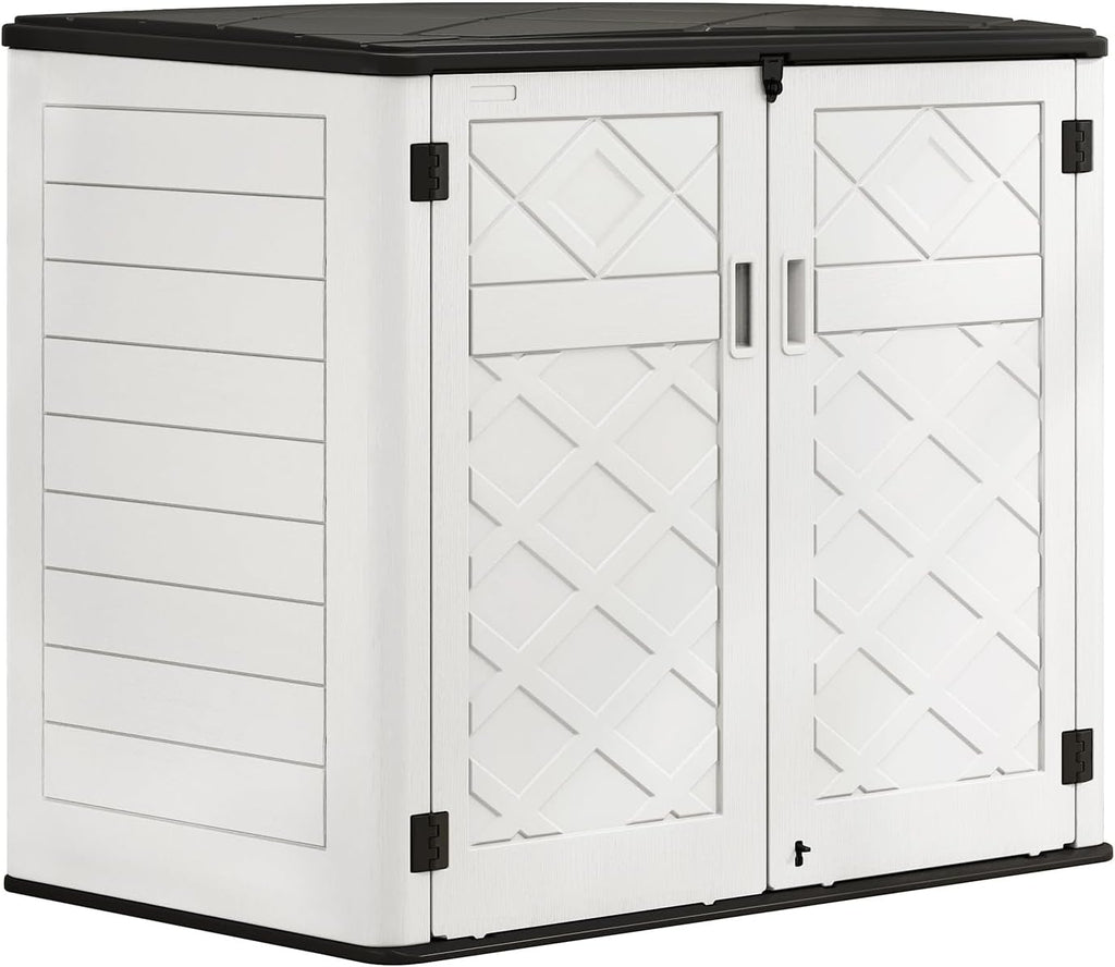 HOMSPARK Storage Shed Weather Resistance, Multi-Purpose Outdoor Storage Cabinet for Backyards and Patios, Horizontal Storage Shed for Lawnmower, Patio Accessories (Off-White, Large - 48 cu.ft)