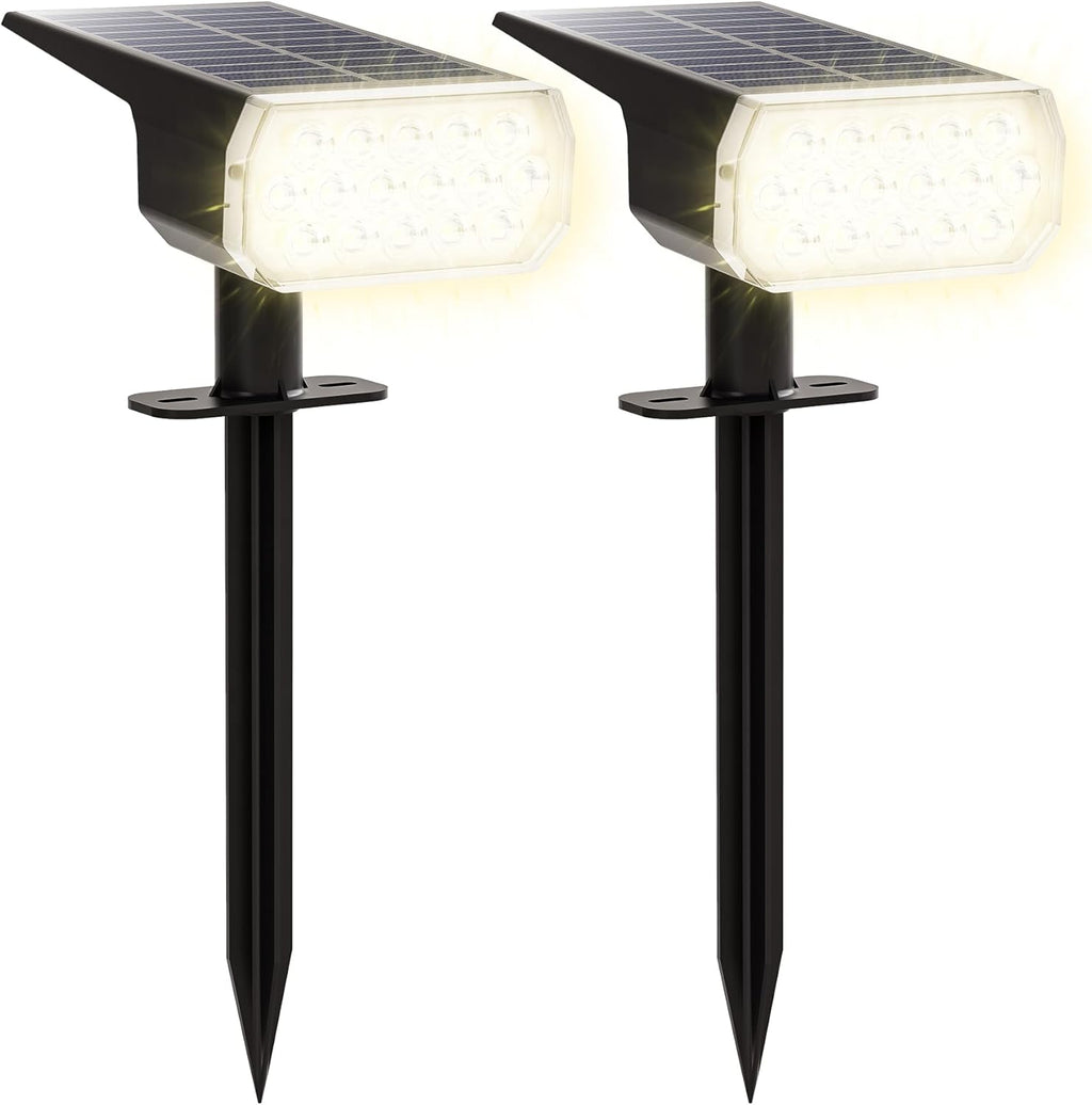 Solar Spot Lights Outdoor, 3 Lighting Modes Solar Outdoor Lights for Garden Yard Outside Landscape, 2 Pack Warm