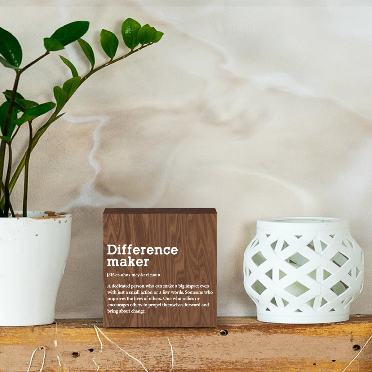 Difference Maker Definition Home Office Decor Wooden Box Sign, Classic Retirement New Job Appreciation Gifts for Women Men Teacher Boss Leader Coworker Farmhouse Desk Decor Table Shelf Wall Plaque