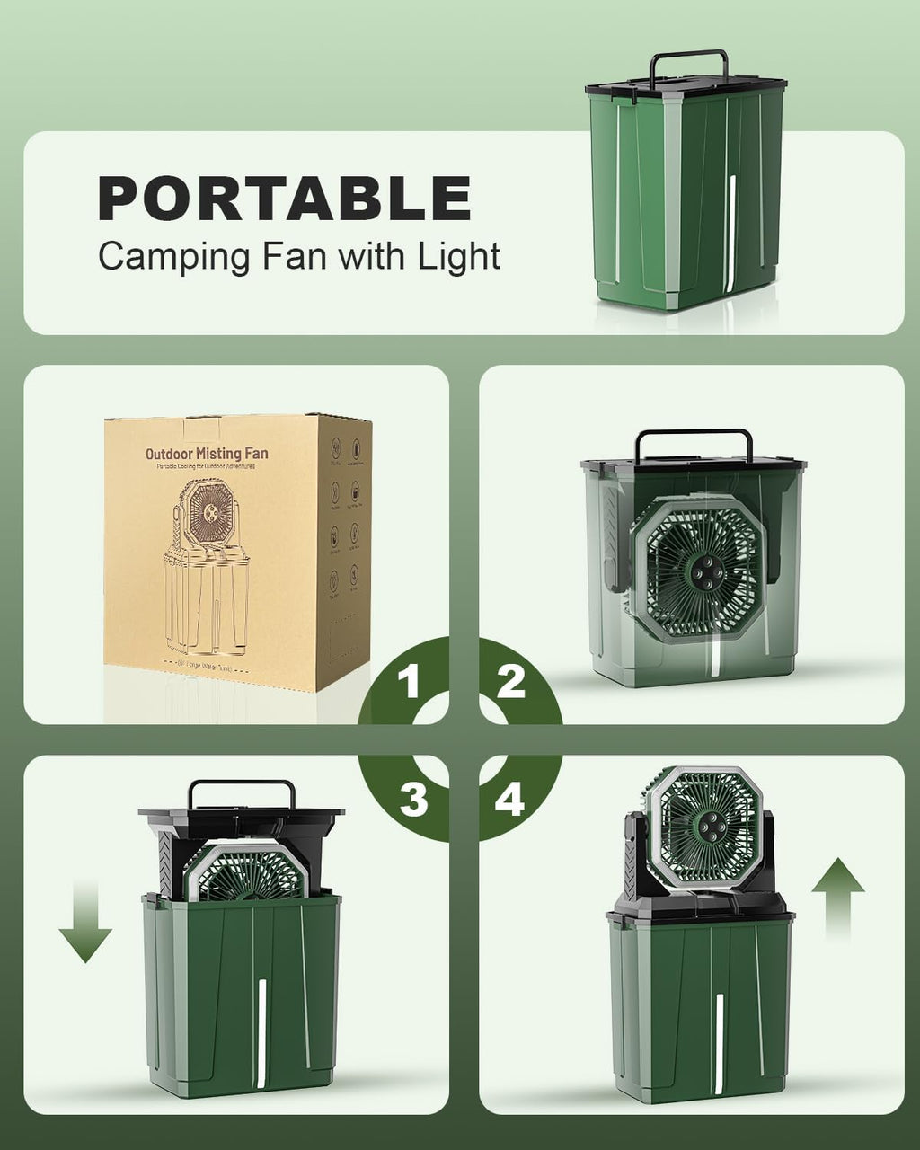 Coolice Camping Bucket Misting Fan 8L Water Tank, 24000mAh Outdoor Misting Fan with 2 Spray Modes & 3 Speeds, 3-speed LED lights Floor Cooling Fans, Portable Camping Fans for Garden, Patio, Worksite