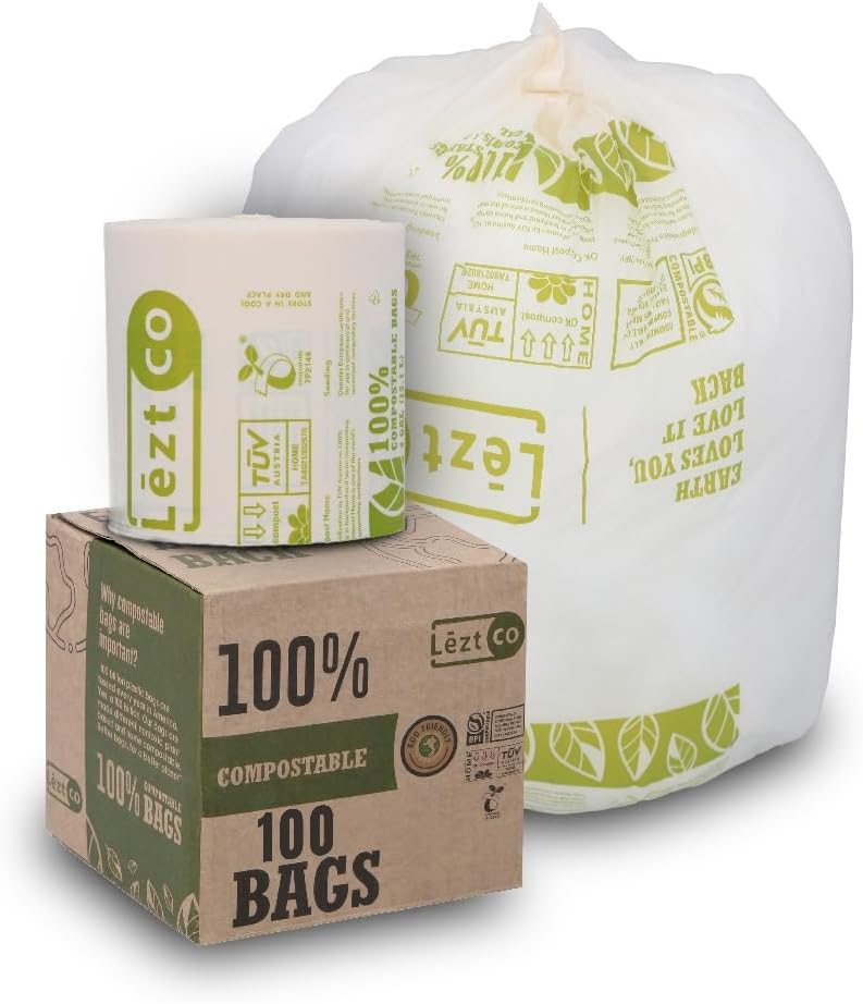 Compostable Garbage Bags | 8 Gallons, 50 Count, 28" x 21.6" | Waste Disposal bags for Kitchen | Plant-Based Starsealed Bags | Indoor & Outdoor | Food Scrap Waste Bags
