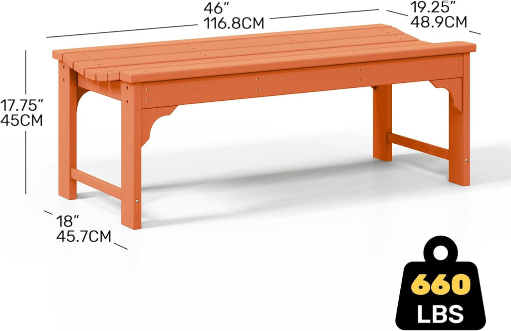 Outdoor Benches Weatherproof, All Weather Resistant Park Bench Poly Lumber Backless Garden Bench Seat for Entryway Front Porch, Orange