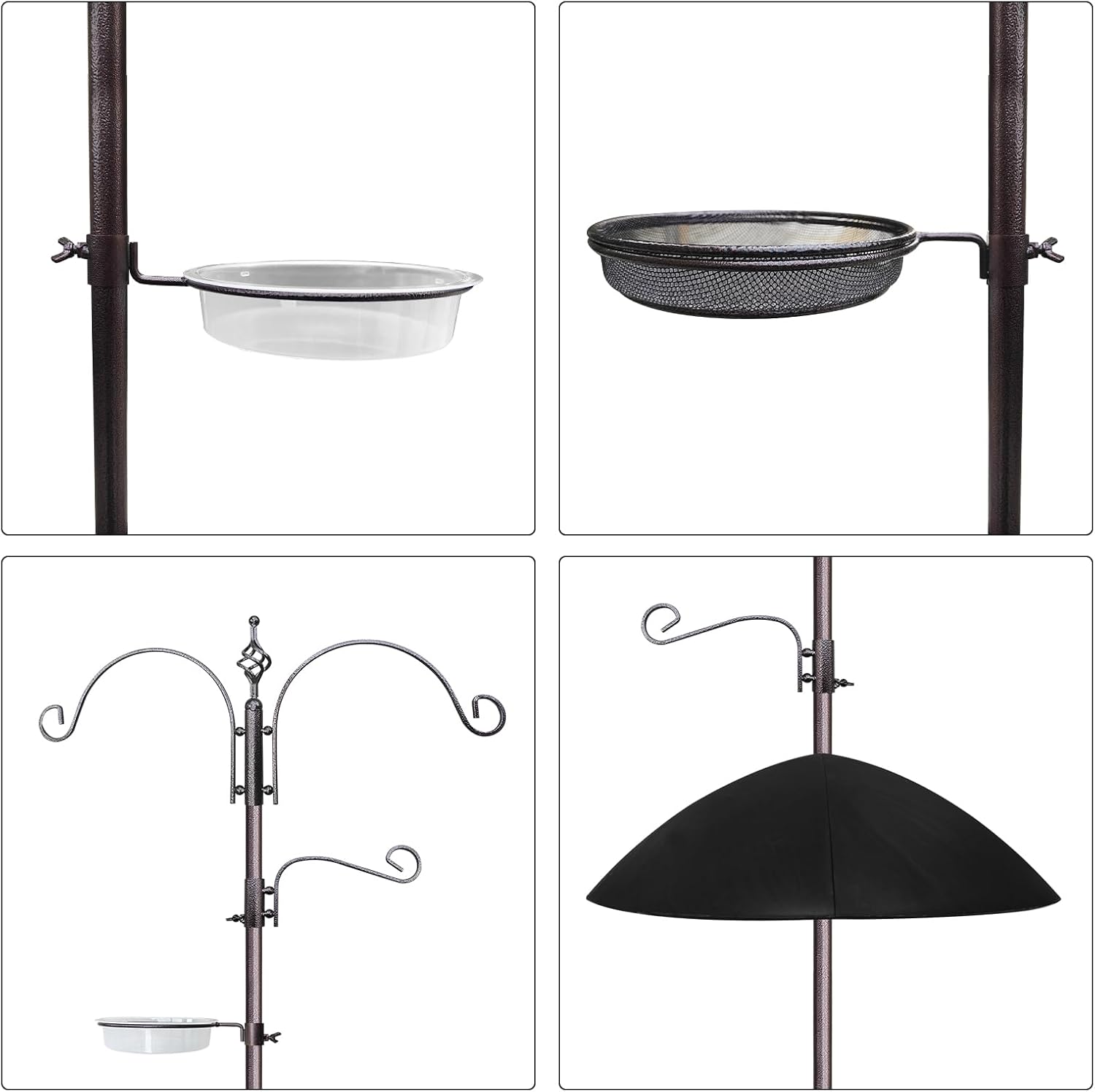 Bird Feeder,91in 4 Hook Bird Feeder Pole with Squirrel Baffle,Bath and Mesh Tray,Steel Multi-Feeder Kit Stand for Attracting Wild Birds, Easy Assembly for Courtyards (Weld, Black 91IN)