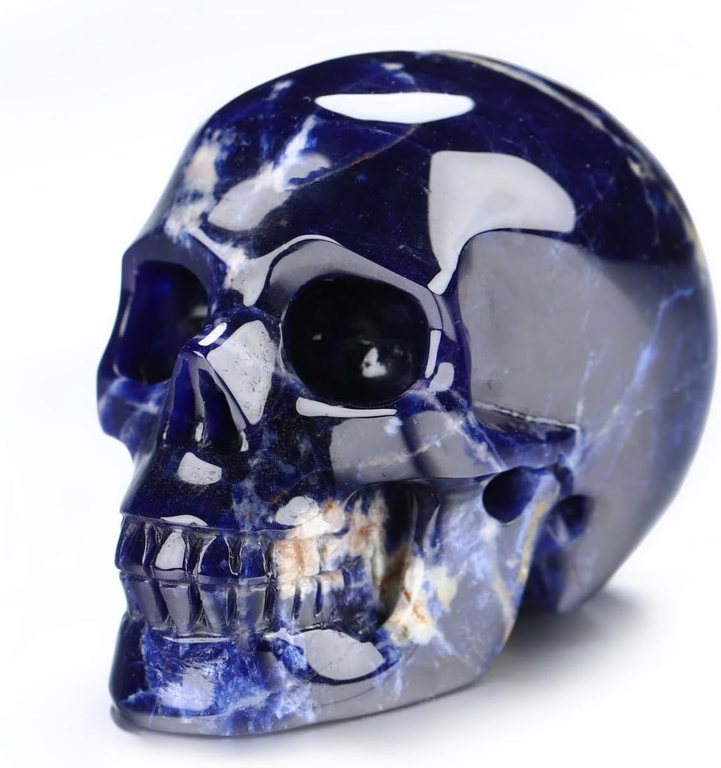 Skullis 2.0" Sodalite Crystal Skull, Hand Carved Gemstone Fine Art Sculpture, Reiki Healing Stone Statue.1483