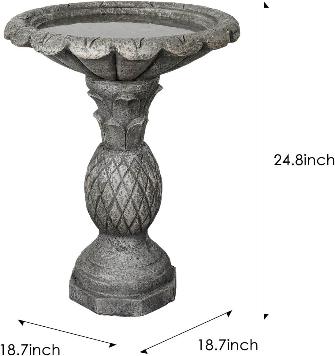 SunJet 24.8 Inch Heigh Concrete Bird Bath with Pineapple Texture – birdbath Sturdy & Elegant Design, Vintage Freestanding Style, Attracts Birds and Enhances Garden, Patio, Yard, Lawn Décor
