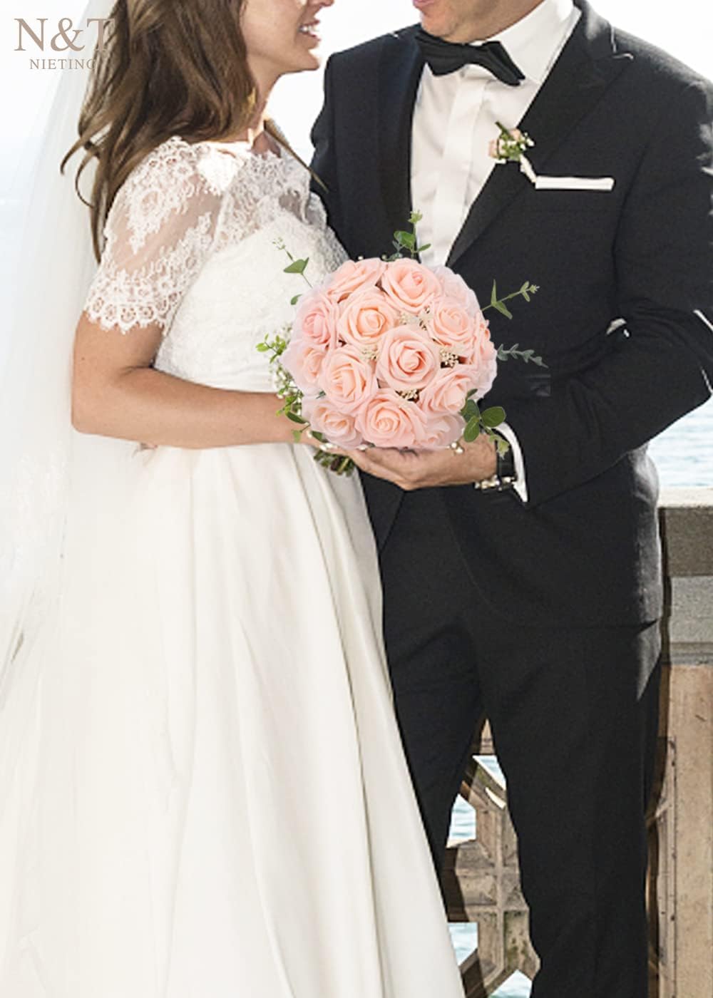 N&T NIETING Artificial Flowers, 50Pcs Fake Flowers Roses Perfect for DIY Wedding Bouquets Centerpieces Bridal Shower Party Home Flower Arrangement Decorations, Blush