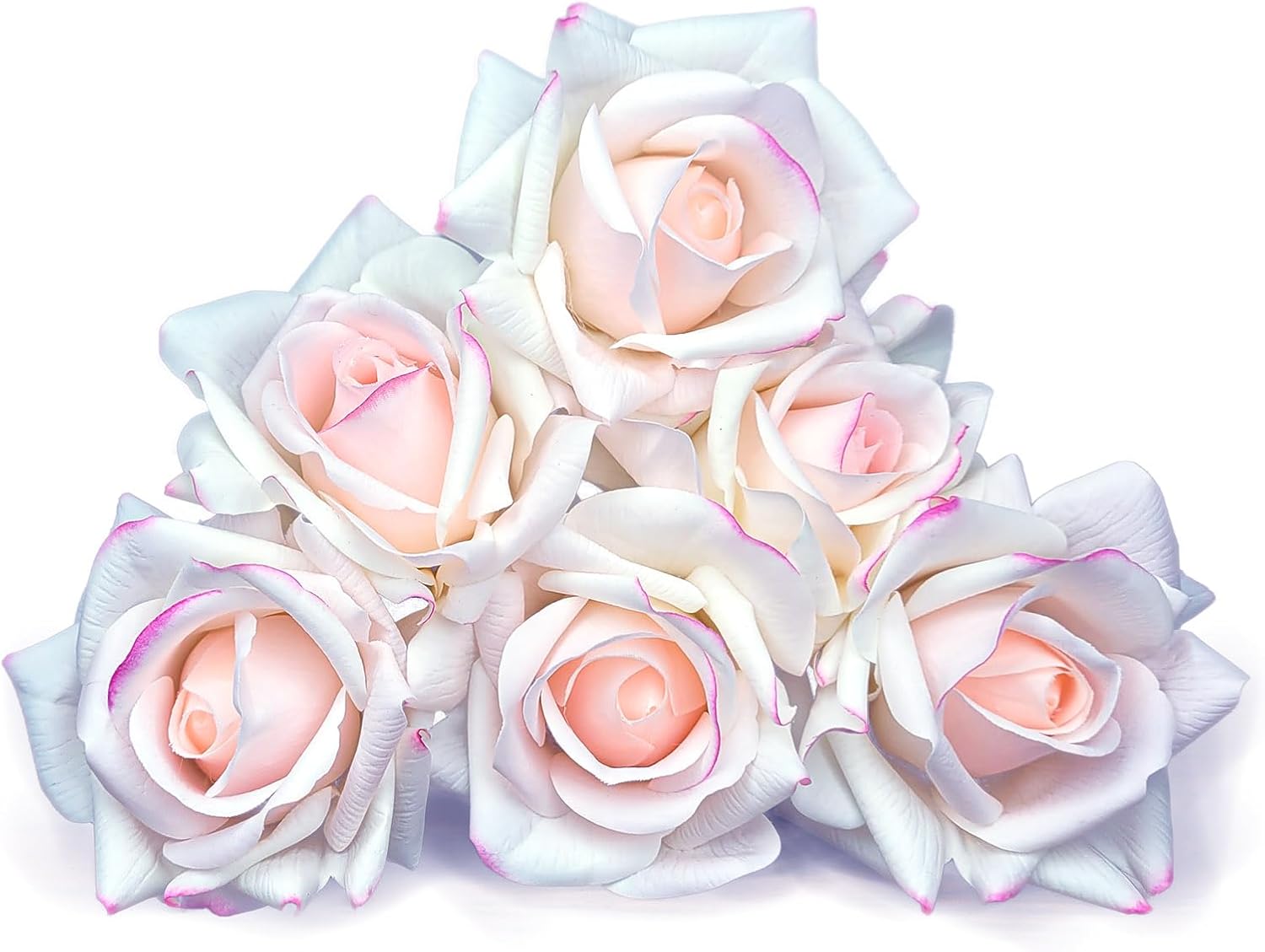 Artificial flower real touch roses feel and look realistic fake roses with short stems, suitable for gift, for wife girlfriend mom friends, Indoor home table，cake, hotel, car decoration (pink white)