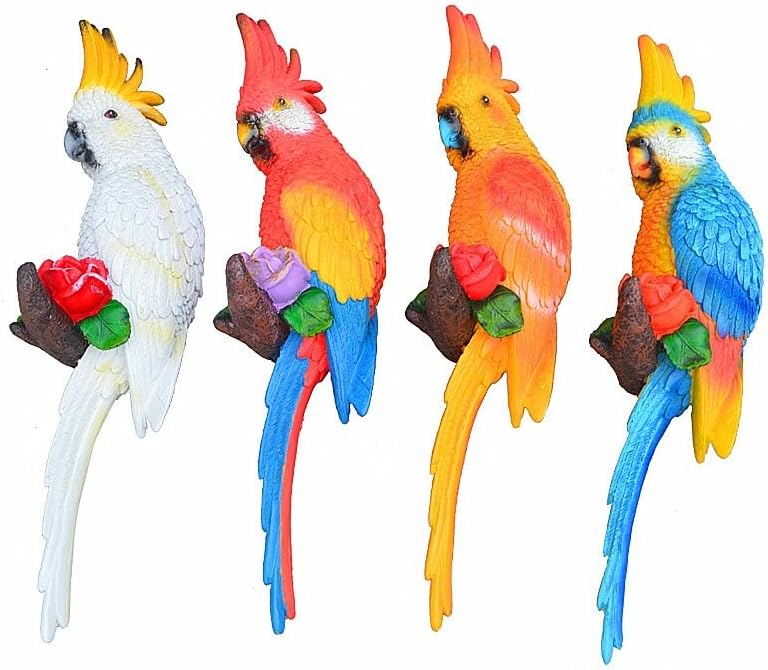Statue Bird,Garden Decorations Bird Figurine,Resin Bird,Bird Statue Real Parrot Figurine,Flapping Macaw Bird Tropical Decor Wall Sculpture, Polyresin, Orange Color