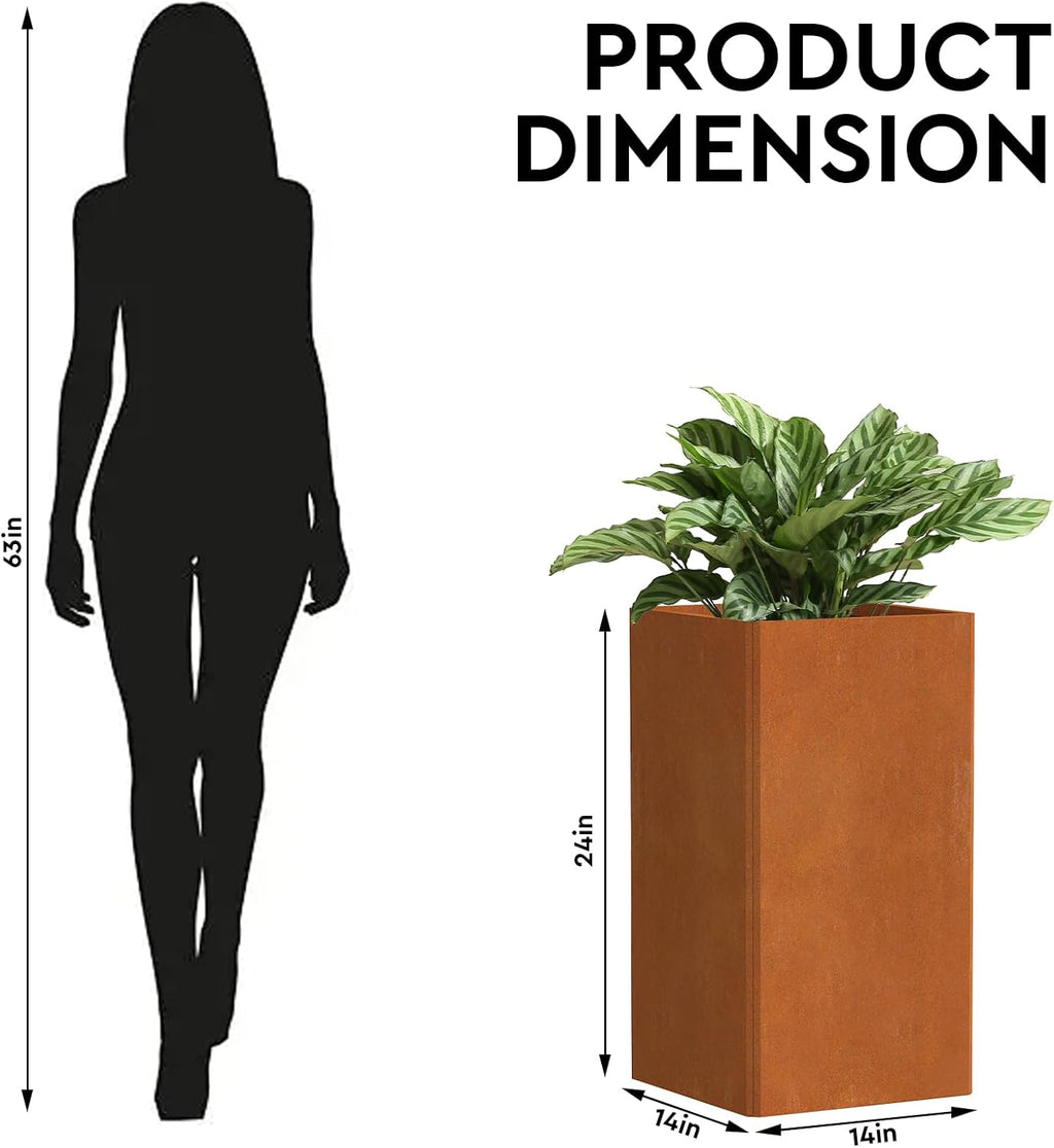 24" Tall Planter for Outdoor Plants, Large Outdoor Co-rten Steel Flower Pots, Front Porch Furniture, Garden Pots, Heavy-Duty Design Decorative Planters for Indoor/Outdoor, Patio, Balcony, Rusty