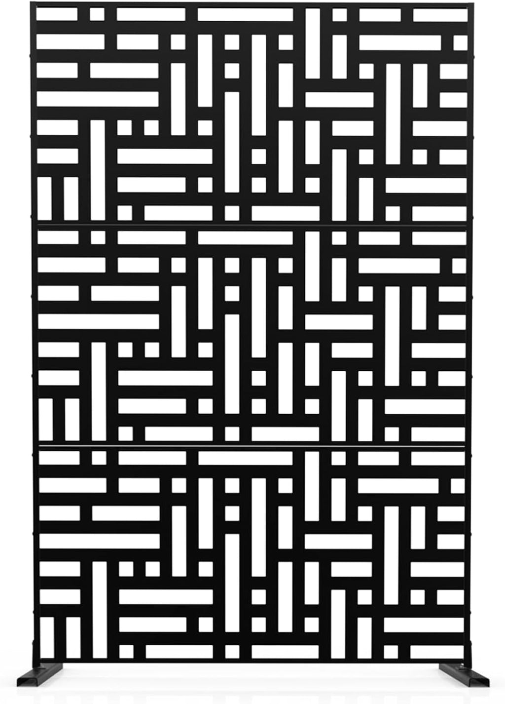 Metal Privacy Screen 72" H x 47.2" Decorative Outdoor Privacy Screen Privacy Panel with Stand for Balcony Deck Patio Lawn Garden, Privacy Fence (Black-Street)