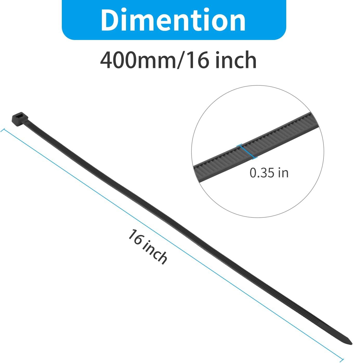 XINGO 16 Inch White Large Zip Ties Heavy Duty 500 Pack, 200 LBS Ultra Strong Plastic Wire Ties, Large Cable Ties Extra Long Tie Wraps, Indoor and Outdoor UV Resistant