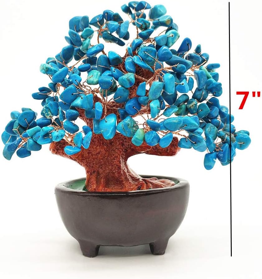 7 Inch Quartz Crystal Money Tree Bonsai Feng Shui Gem Decoration for Wealth and Luck (Blue)