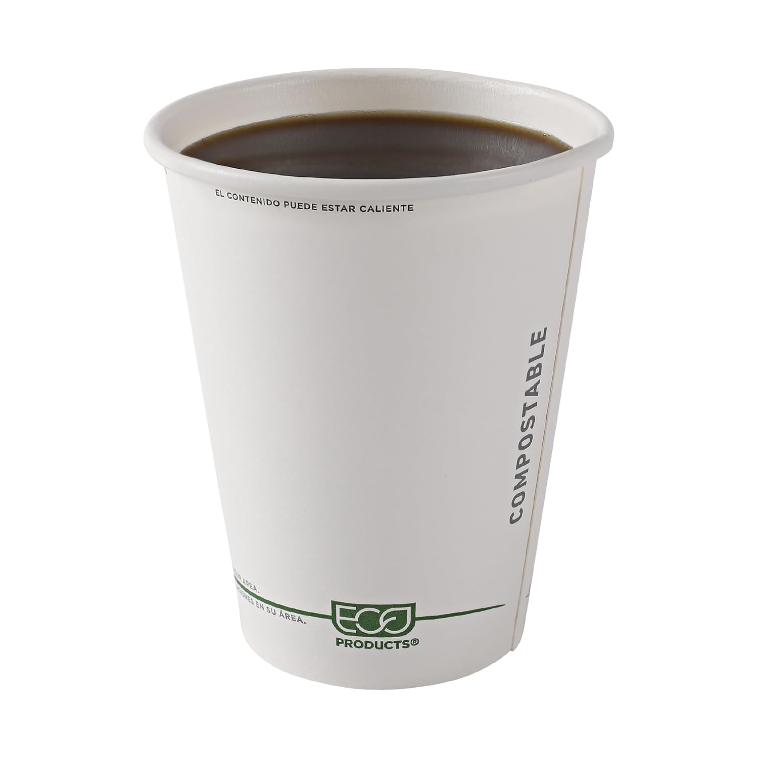ECO PRODUCTS Compostable Disposable GreenStripe 12oz Coffee Cups, Pack of 50, White Single Wall Hot Paper Cup, Plant Based PLA Lining, Biodegradable