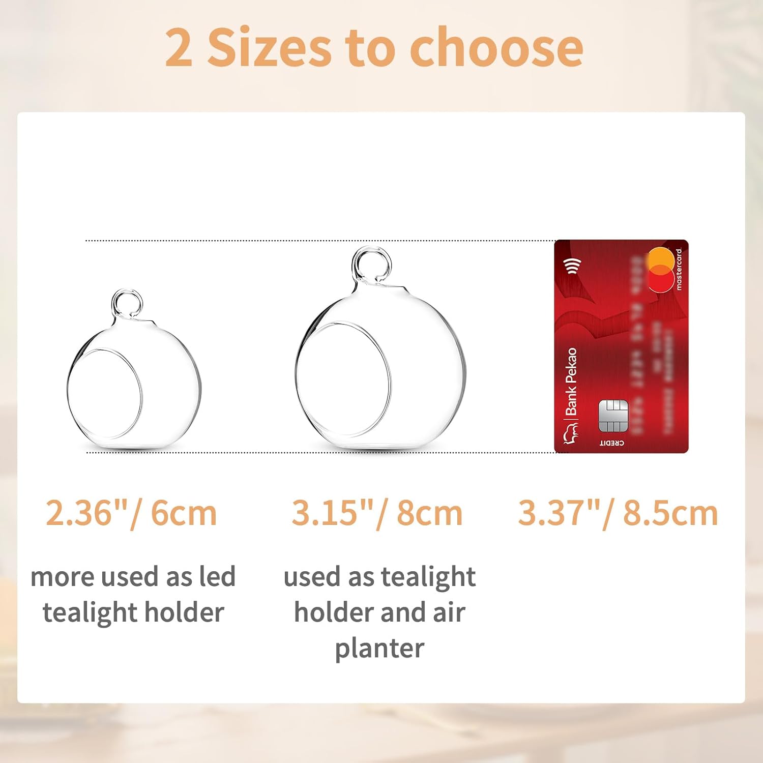 Nuptio 24 Pcs Hanging Glass Tealight Holder Globe 2.36" Diameter, Tea Light Candle Holders Wedding Christmas Halloween Home DIY Gifts, Garden Hanging Ornaments Outdoor Candle Holders