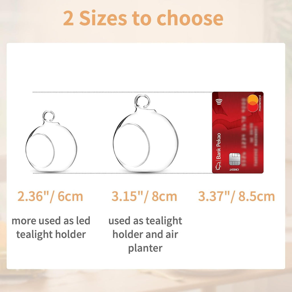 12 Pcs 3.15"/ 8cm Hanging Glass Tealight Holder Globe Plant Terrariums Glass Orbs Air Plants Tea Light Candle Holders Home Decor Indoor Outdoor Garden DIY Gifts (9 Pcs + 3 Pcs)