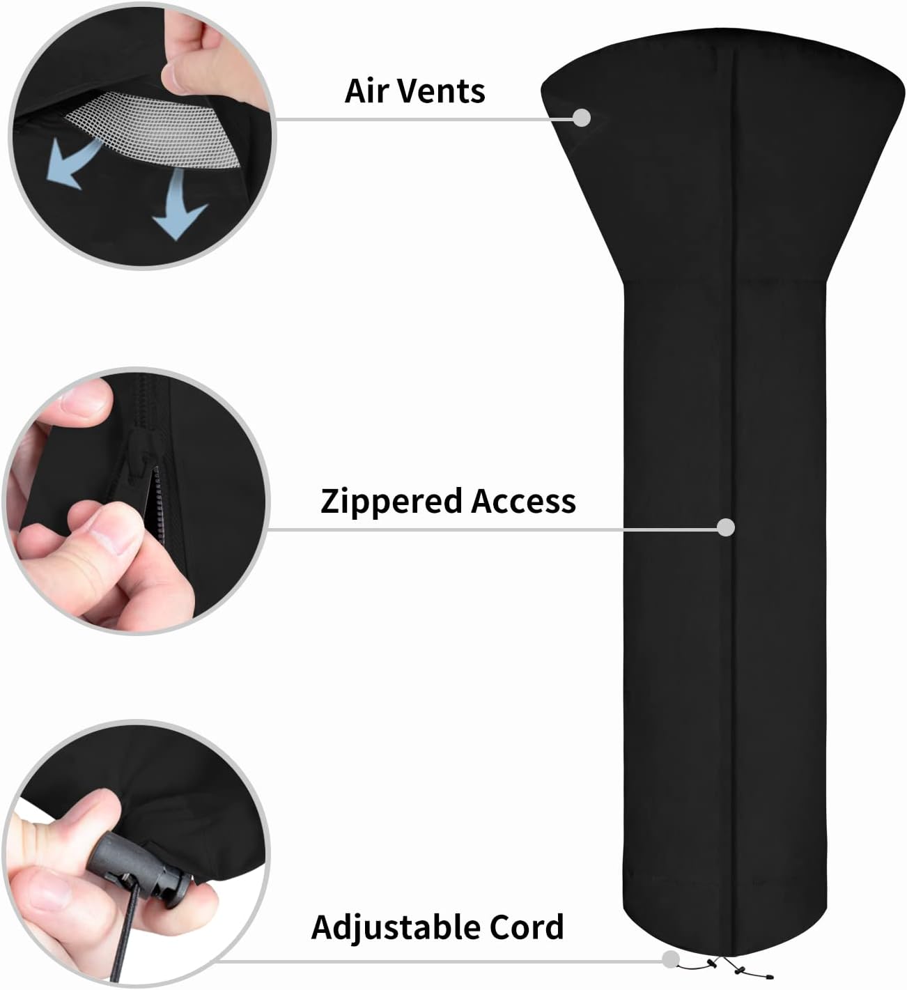 Easy-Going Patio Heater Cover with Zipper and Storage Bag, Waterproof Outdoor Heater Cover Dustproof, UV-Resisant, Wind-Resistant (89" H x 33" D x 19" B, Black)