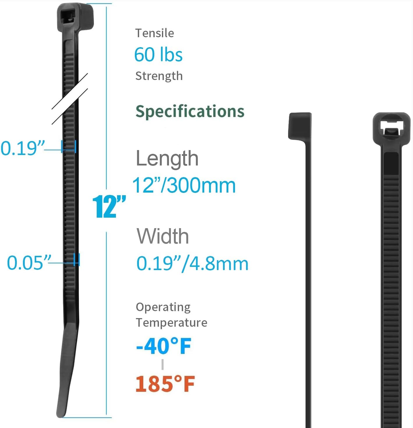 XINGO 5000 PCS White Zip Ties 12 Inch, 60 LBS Tensile Strength, Self-Locking Nylon Plastic Nylon PA66 Wire Ties for Indoor and Outdoor Use